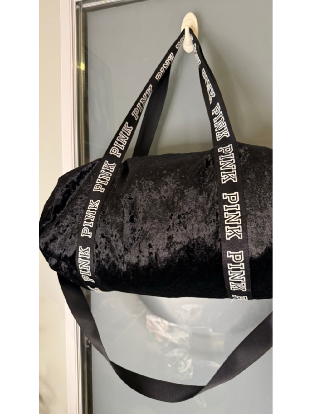 Victoria's Secret PINK Black Velvet Duffle Bag One Size - Picture 6 of 6